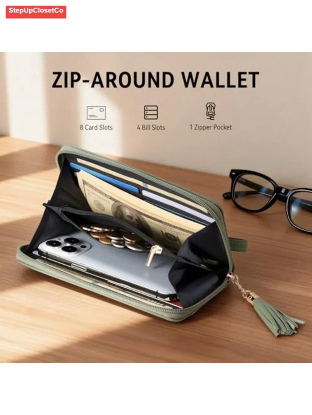 Large Capacity RFID Wristlet Wallet Clutch Purse with Wrist Strap